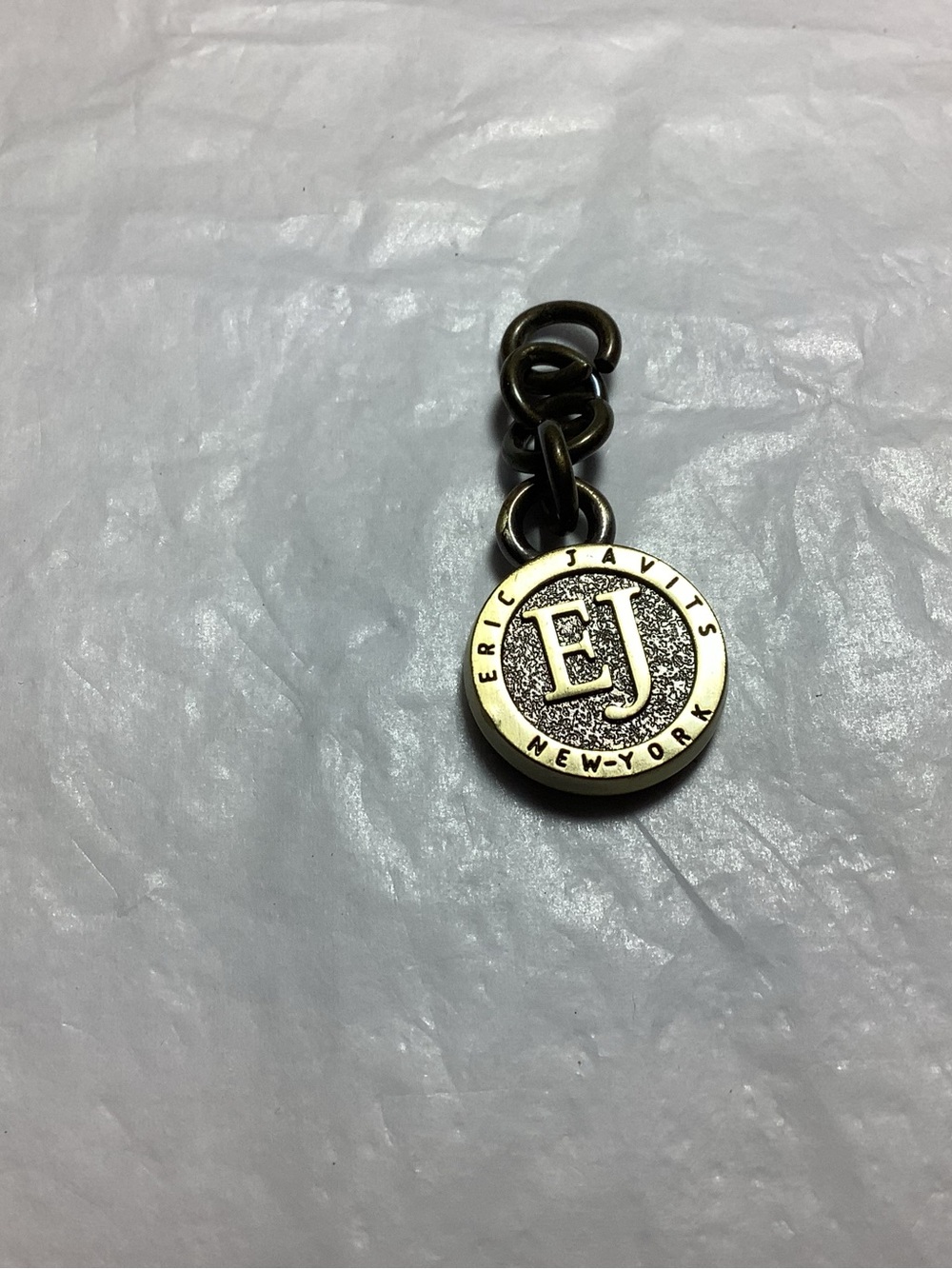 Eric Javits Gold and Antique Brass EJ Round Pendant Charm